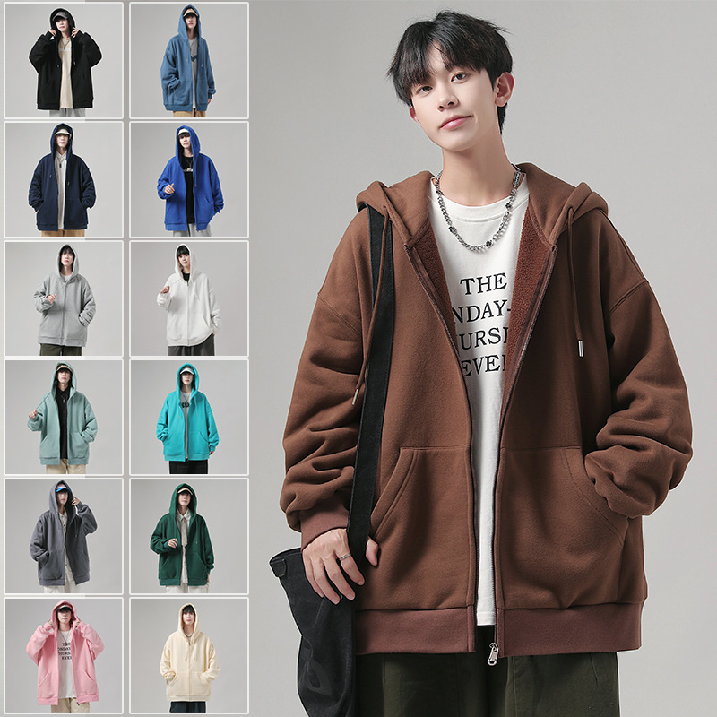 Cremallera cardigan suéter hombres de Hong Kong estilo moda marca suelta Abrigo con capucha moda ins otoño juventud color sólido top