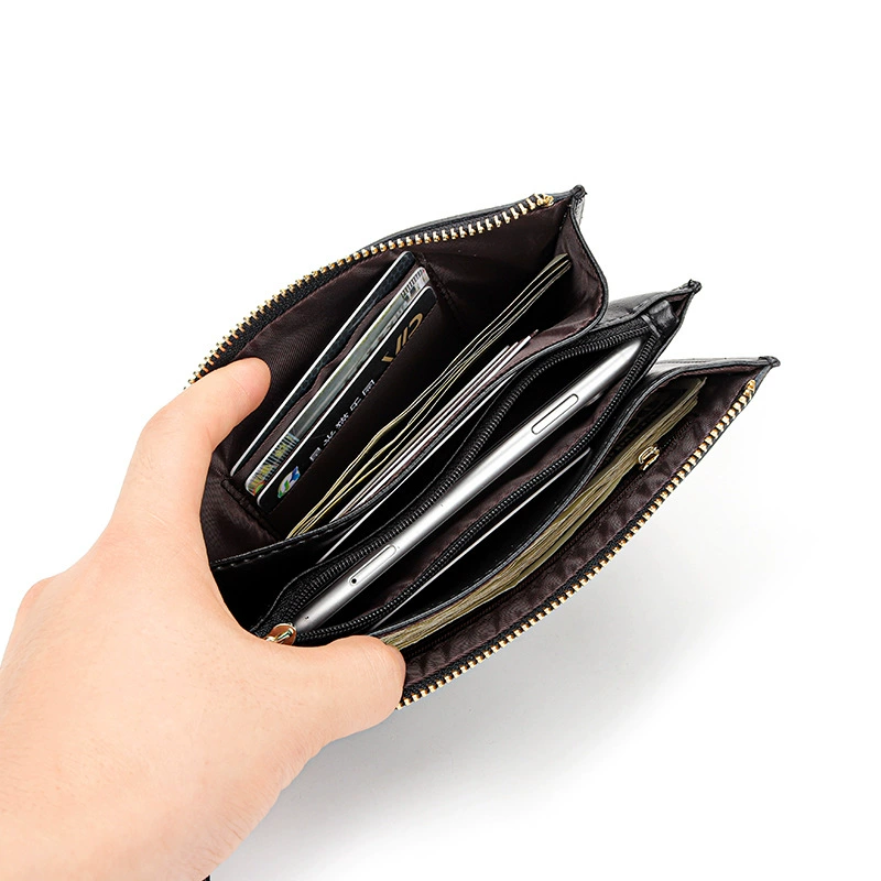 (Кросс-бордерная торговля), маленькая clutch сумочка, длинный вместительный бумажник на молнии, натуральная кожа