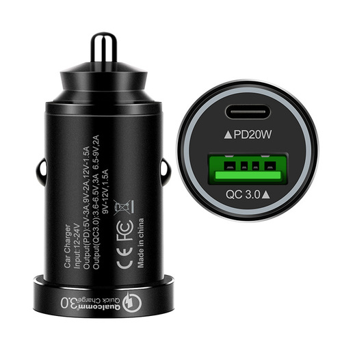 Mini Aluminum Alloy Private Mold Car Charger QC3.0+PD20W Dual-Port Output 38W Fast Charging Car Charger