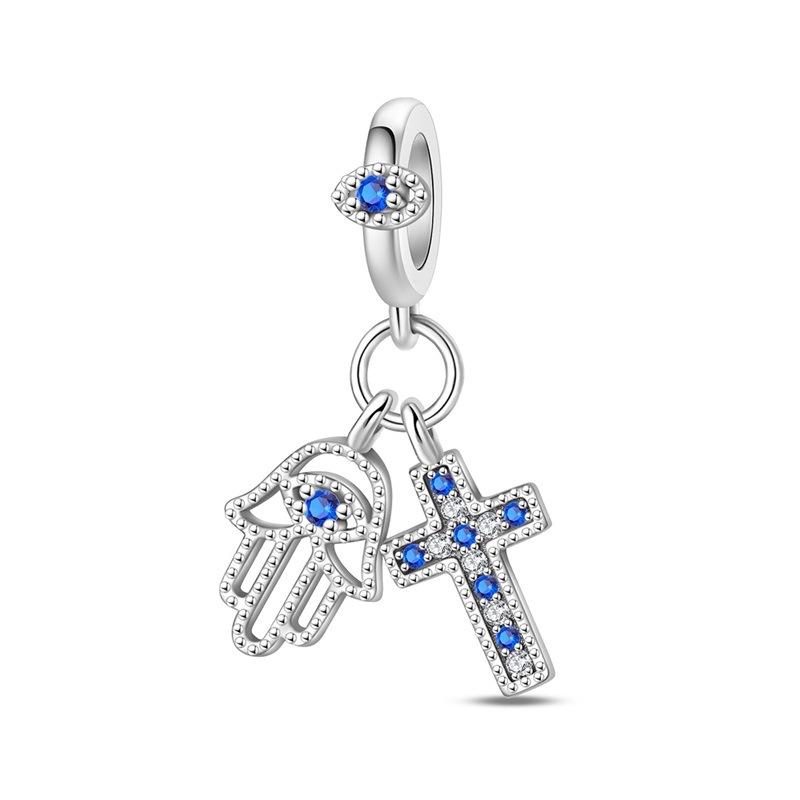 925 Sterling Silber Charm Unsere Liebe Frau der Liebe Kreuz Perle Charm DIY Schmuck Armband Zubehör_voghion.com