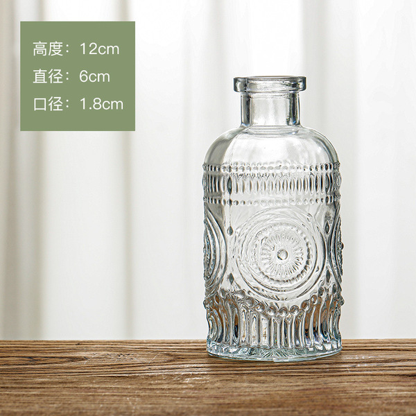 Retro light luxury relief transparent French mini glass vase living…