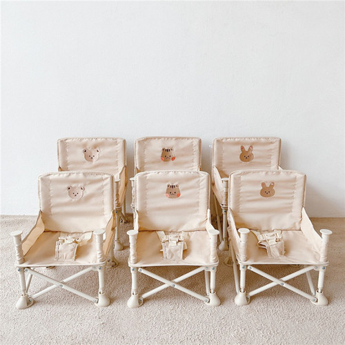 ins Korean embroidery bear rabbit squirrel children multifunctional folding dining chair baby beach chair camping chair