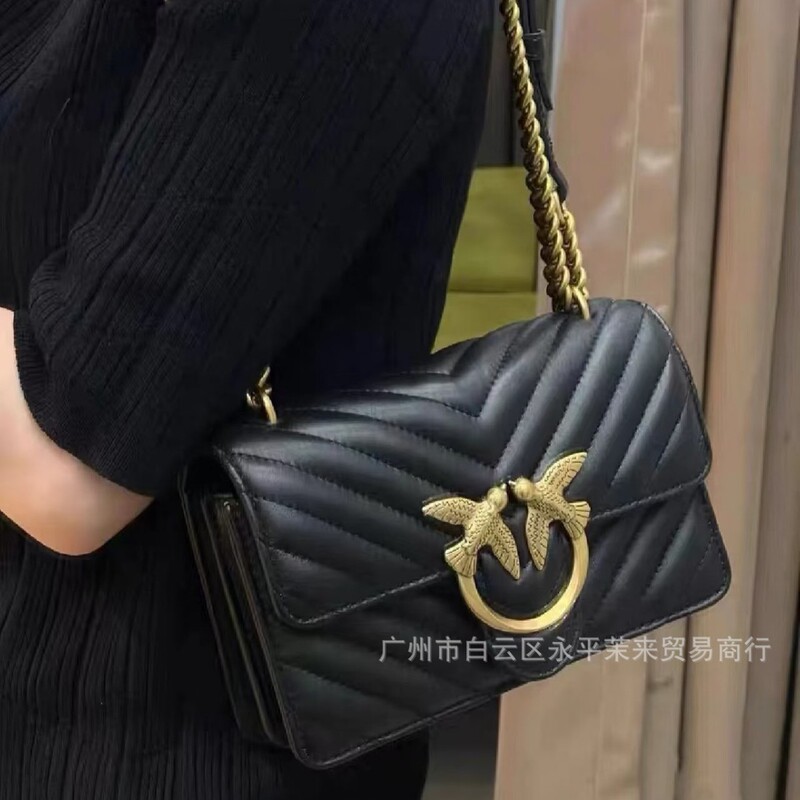 2023 New Pinko Slash Sheepskin Swallow Bag Genuine Leather Shoulder Underarm Women's Bag High Version Guangzhou Women's Bag