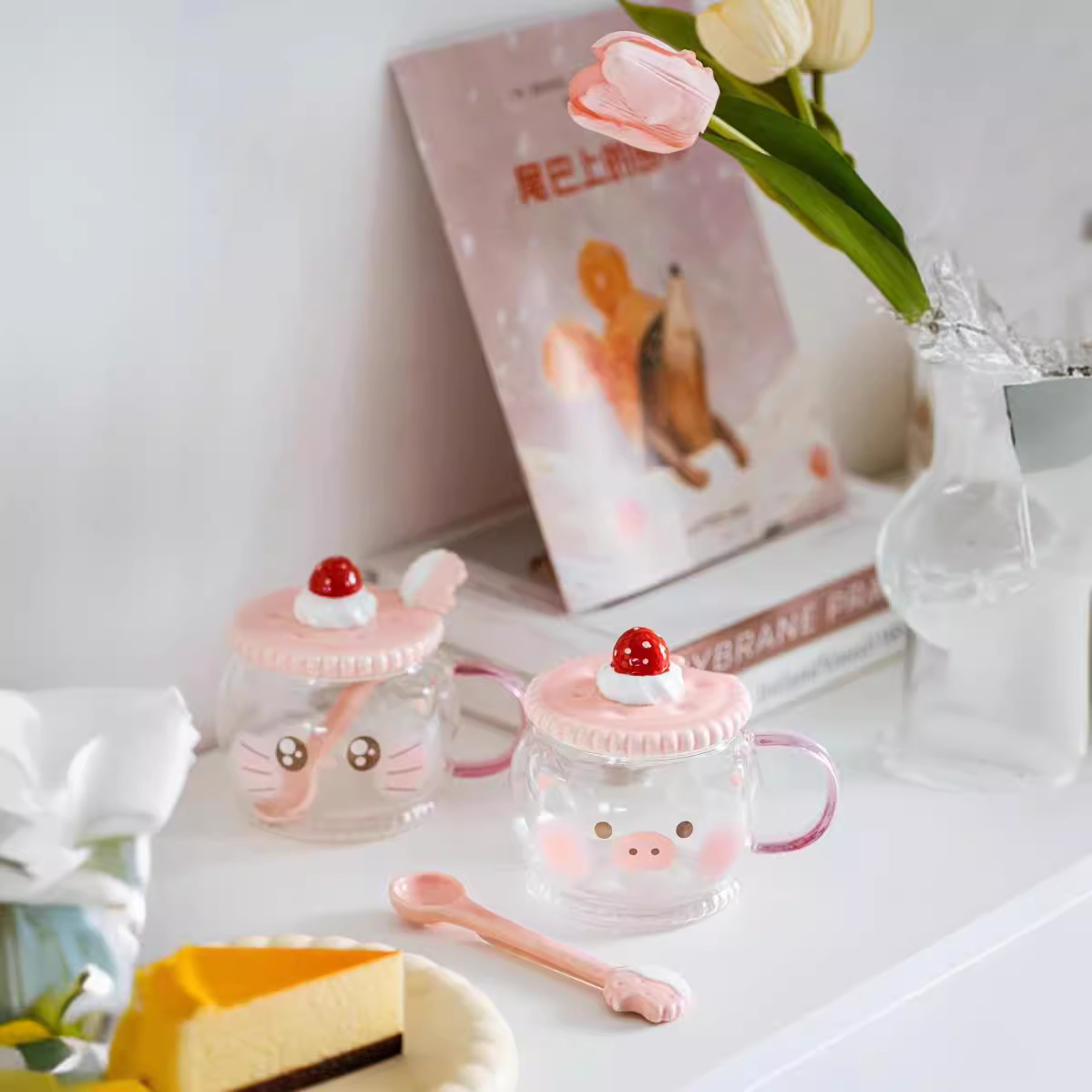 Galletas personales creativas caricaturas cariñosas cerdo gatito taza de marca acompañante regalo de alto valor facial taza de agua taza de red