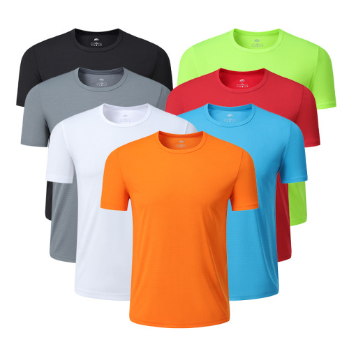 Summer quick-drying short-sleeved men's running fitness T-shirt women's advertising shirt logo round neck solid color team work clothes