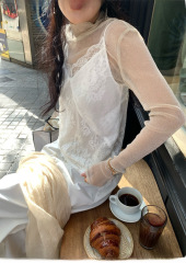 耳朵 9/8 20点 珠光闪闪亮晶晶 薄纱透感高领弹力修身打底上衣