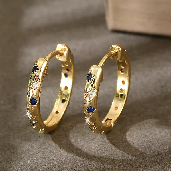 Fashion Minimalist Creative Moon Star Copper Real Gold Micro-inlaid Zircon Women Earrings Daily Commuter Sports Earrings