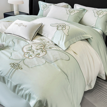 新中式全棉刺绣四件套纯棉被套床单笠高档轻奢长绒棉被罩床上用品