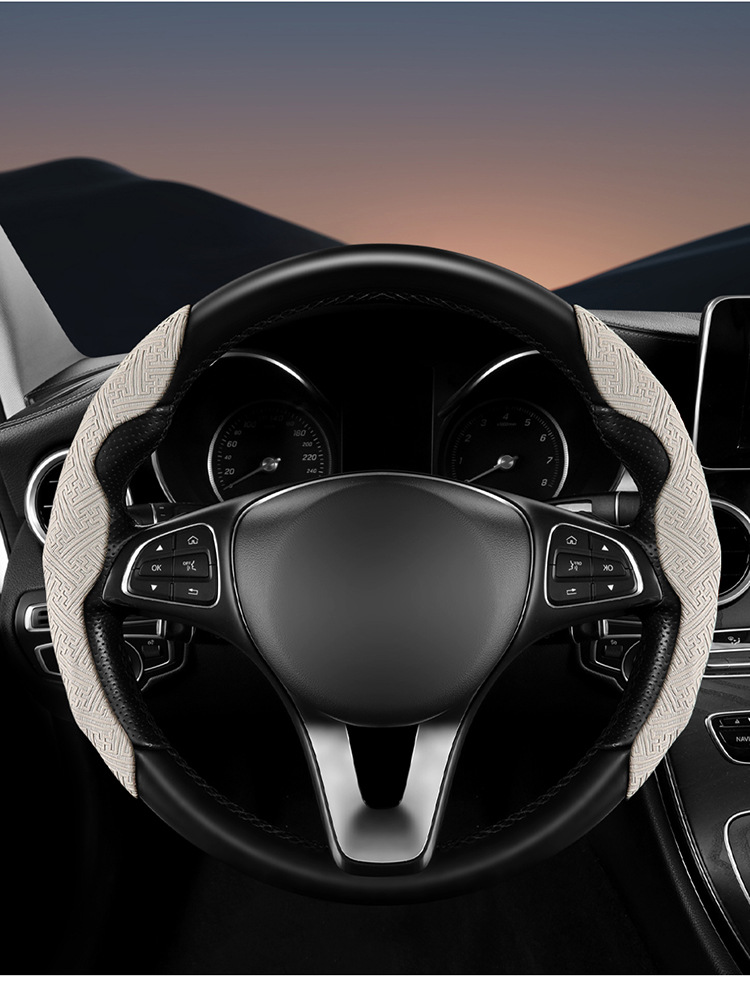 New steering wheel cover made of Nappa leather, non-slip, sweat-absorbent, universal half-cover protector, suitable for all seasons, ultra-thin handlebar cover
