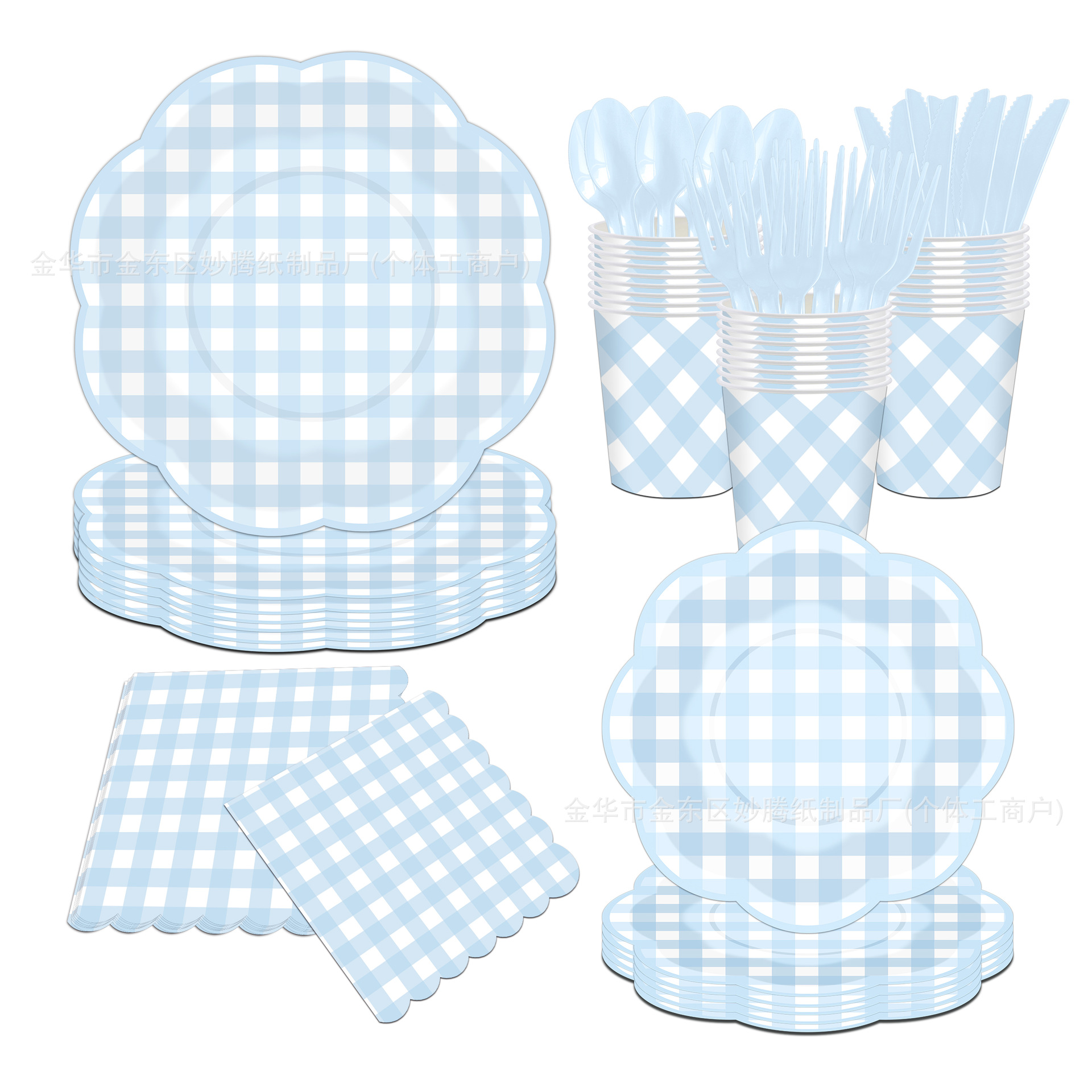 Transfronterizos venta caliente encaje desechable plato de papel a cuadrillas artículos de fiesta decoración desechable set de cubiertos