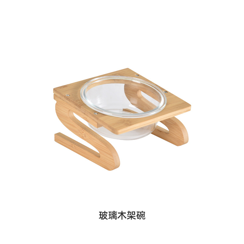 Vidrio Cat Bowl tazón de comida para gatos tazón para perros tazón para beber tazón doble tazón de protección cervical Pet Bowl suministros