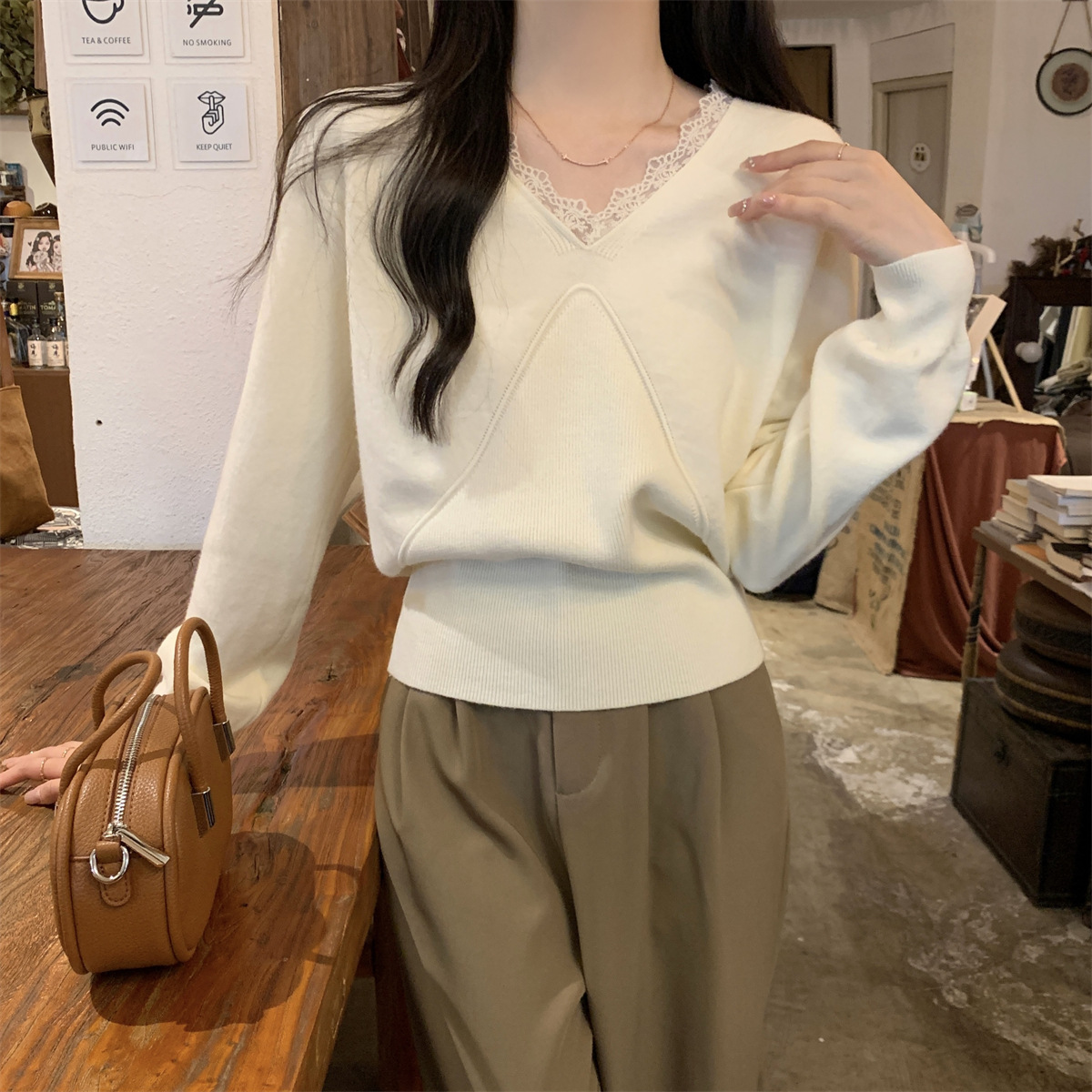 Lace knitted autumn demi-season base body-friendly sweater