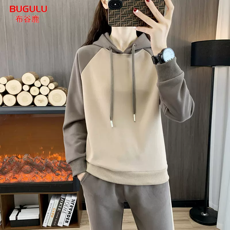 女士连帽圆领卫衣套装时尚拼接柔软亲肤弹力套装