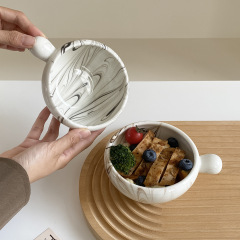 把手圆碗4.7寸1件水墨色颜值沙拉碗水果碗零食盘饭碗燕麦片早餐碗