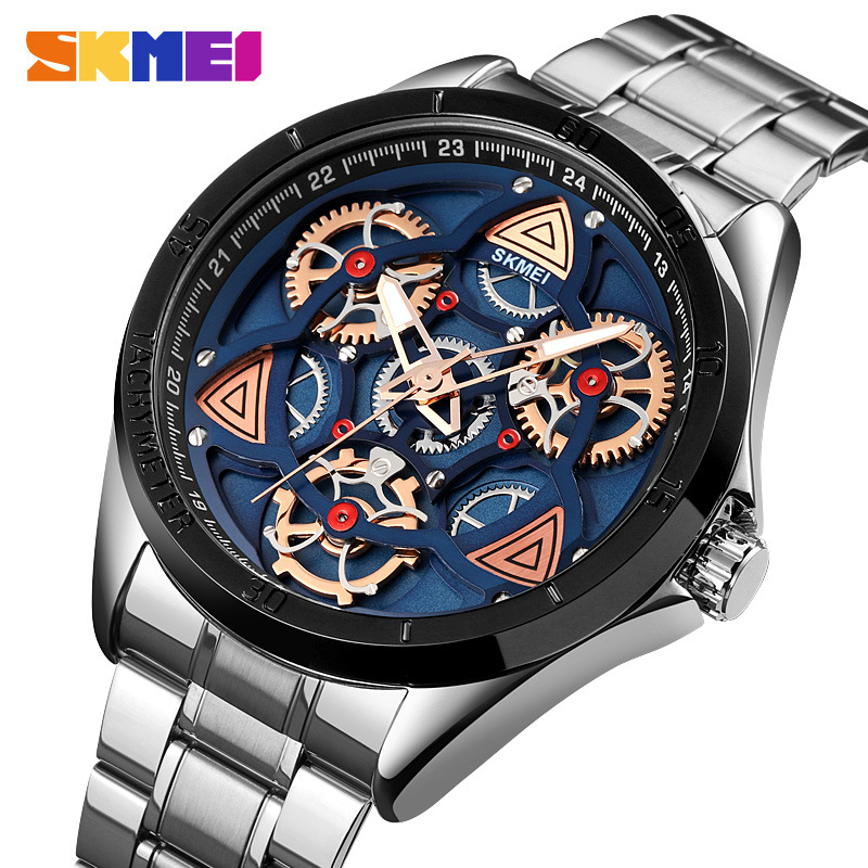 Skmei skmei 1678 nueva correa de acero cuarzo engranaje hueco hombres negocio la moda regalo personalizado reloj