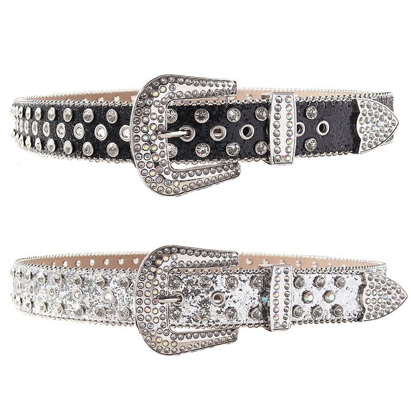 with Sequins Rhinestones, Men's Rock Nightclub Personality Belt, Fashion Trend Punk Internet Celebrity Wide Belt For Men_voghion.com