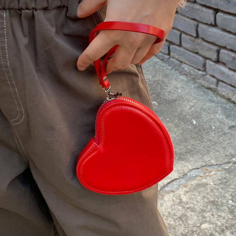 Y2K Sweet Cool Peach Heart Small Bag Fashionable All-match Lipstick Storage Bag Pu Leather Hand mini Coin Bag