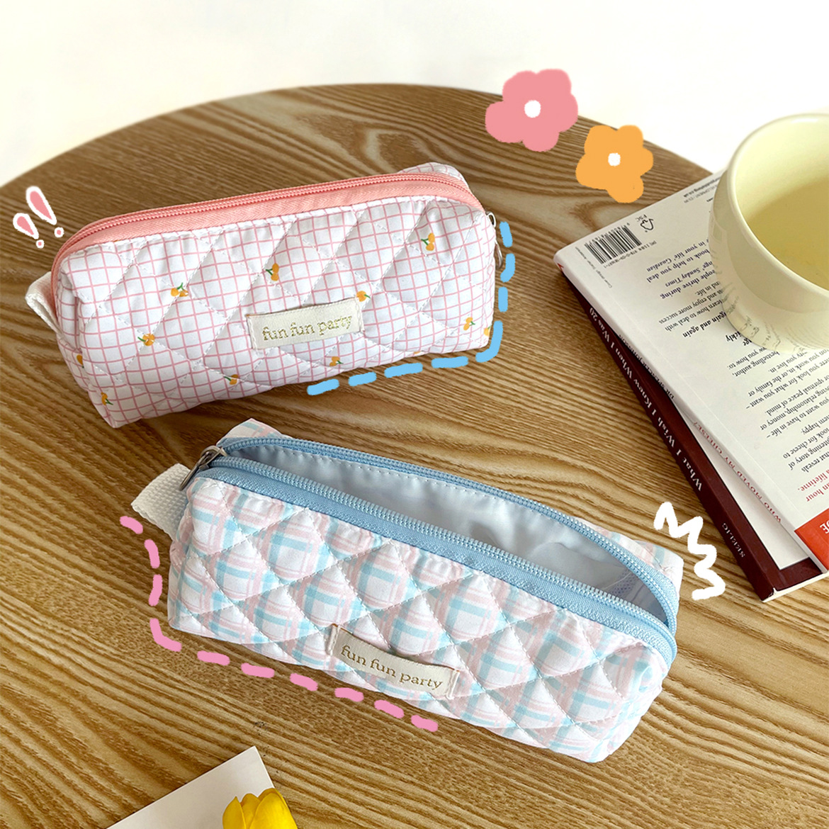 Estilo Coreano fresco de gran capacidad de la caja de lápiz del estudiante femenino caja de lápiz lindo suave bolsa de papelería bolso ocasional bolsa de almacenamiento