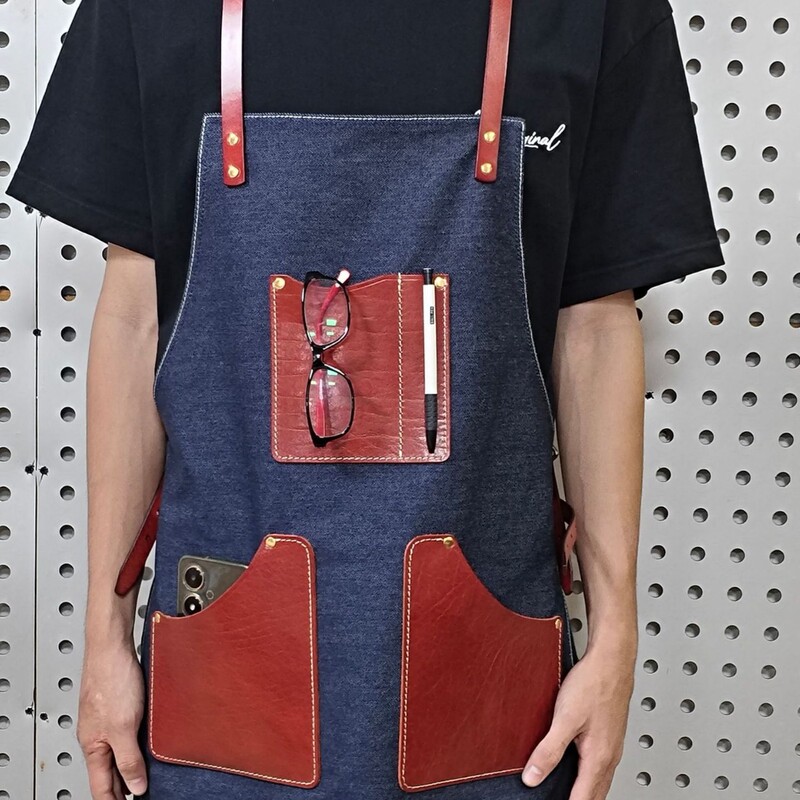 Barista Work Apron Denim Apron Vegetable Tanned Leather Manicure Korean Style Oil Painter Barber Apron Men and Women Genuine Leather