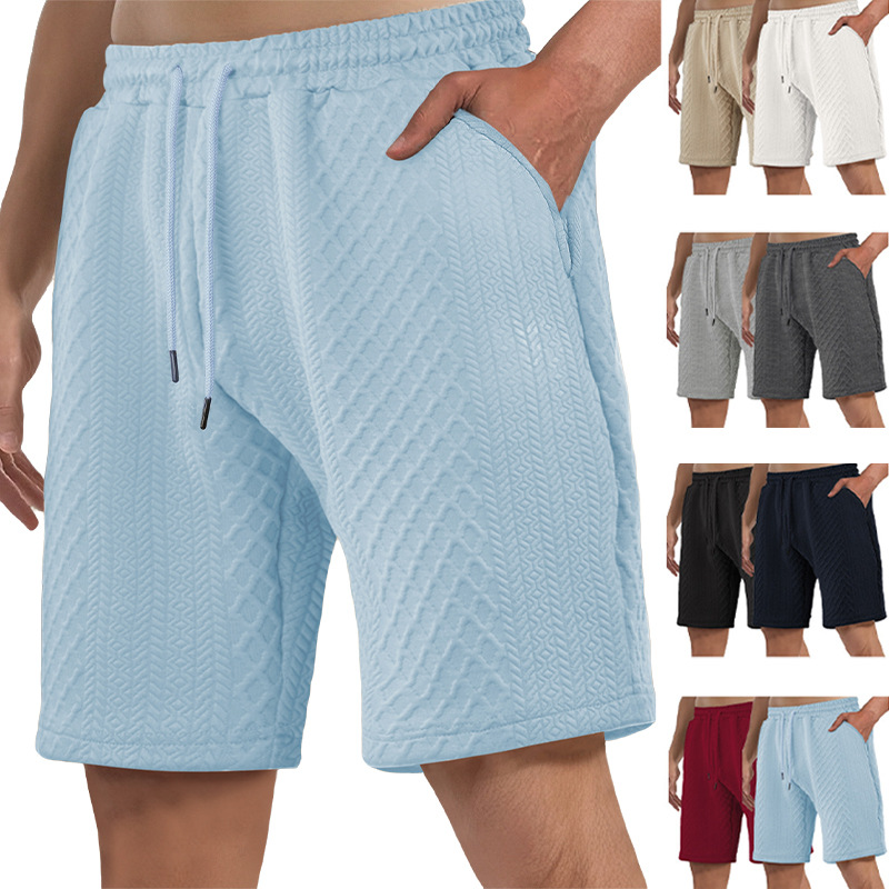 Pantalones cortos casuales de hombre de tela jacquard recta con cordón micro elástico suelto de verano TK de talla grande para hombre transfronterizo europeo y americano
