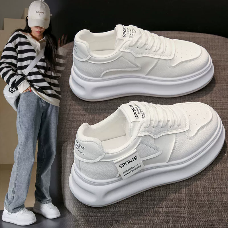 Tide, white shoes platform, fashionable universal footwear, sneakers, city style