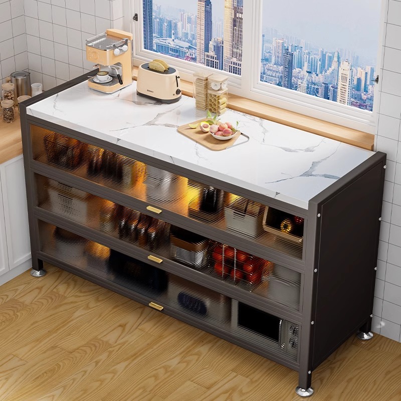 Kitchen multi-layer porcelain storage cabinet with multi-purpose microwave oven and oven, chopping and household storage cabinet