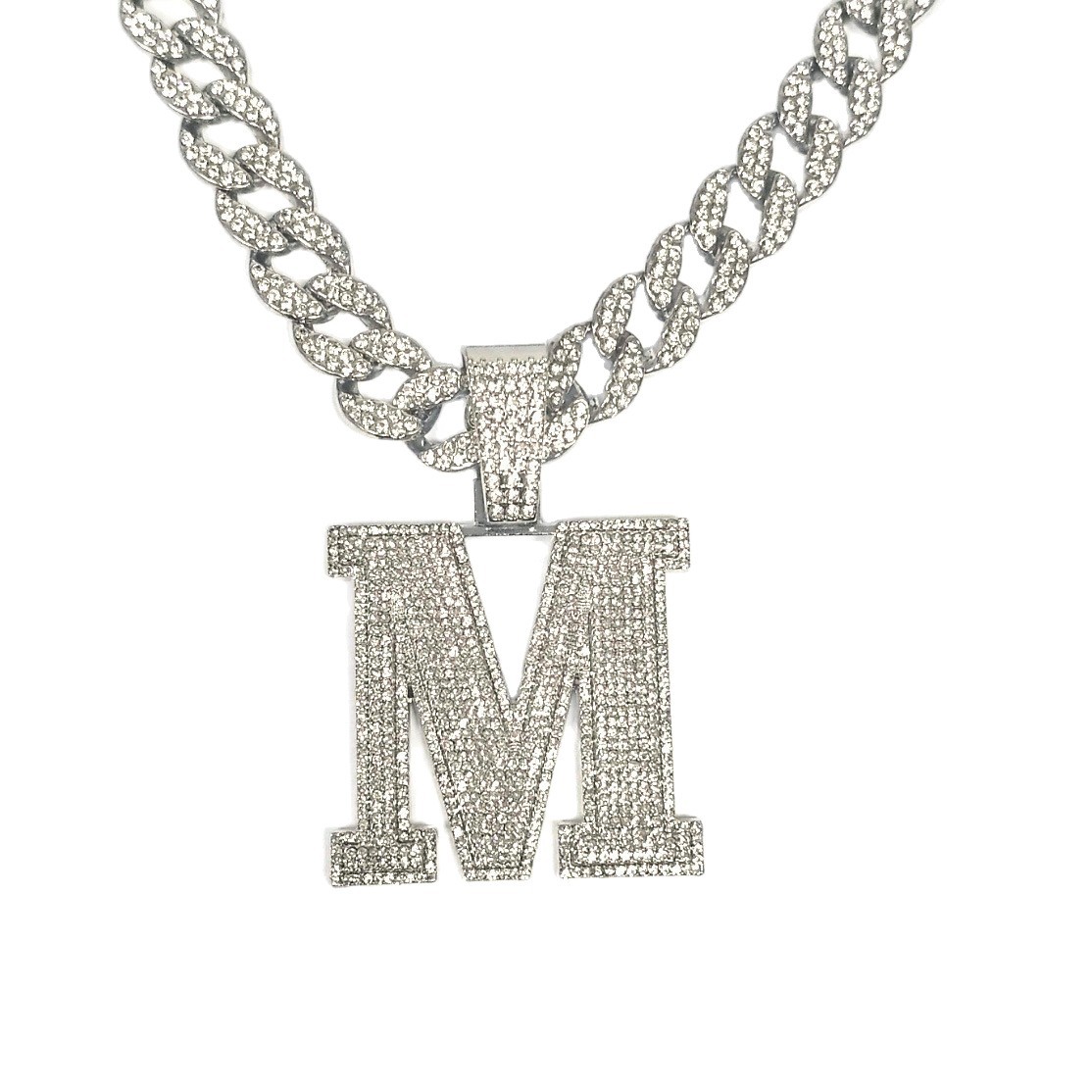 Europa y los Estados Unidos de la nueva aleación de diamante completo letras M collar colgante Inglés Chao Ha tendencia de diamante transfronterizo hombre cadena cubana