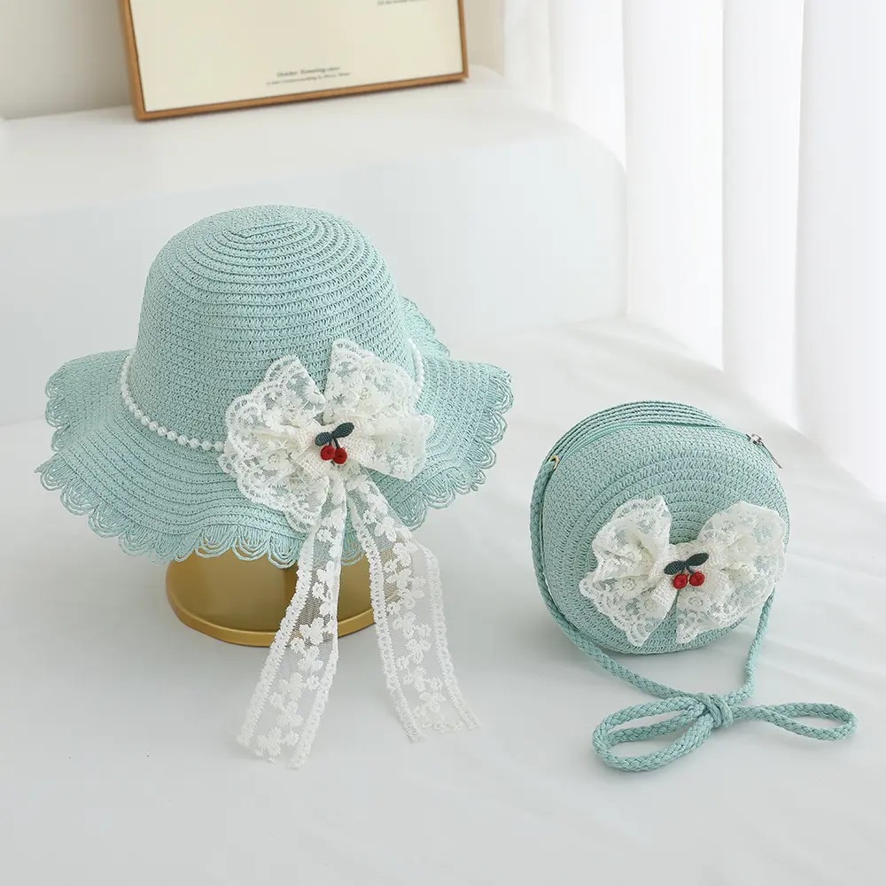 Sombrero de protección solar de paja de encaje de súper hada Sombrero para niños Sombrero para el sol Sombrero de playa para niñas Sombrero de paja para mujer de verano