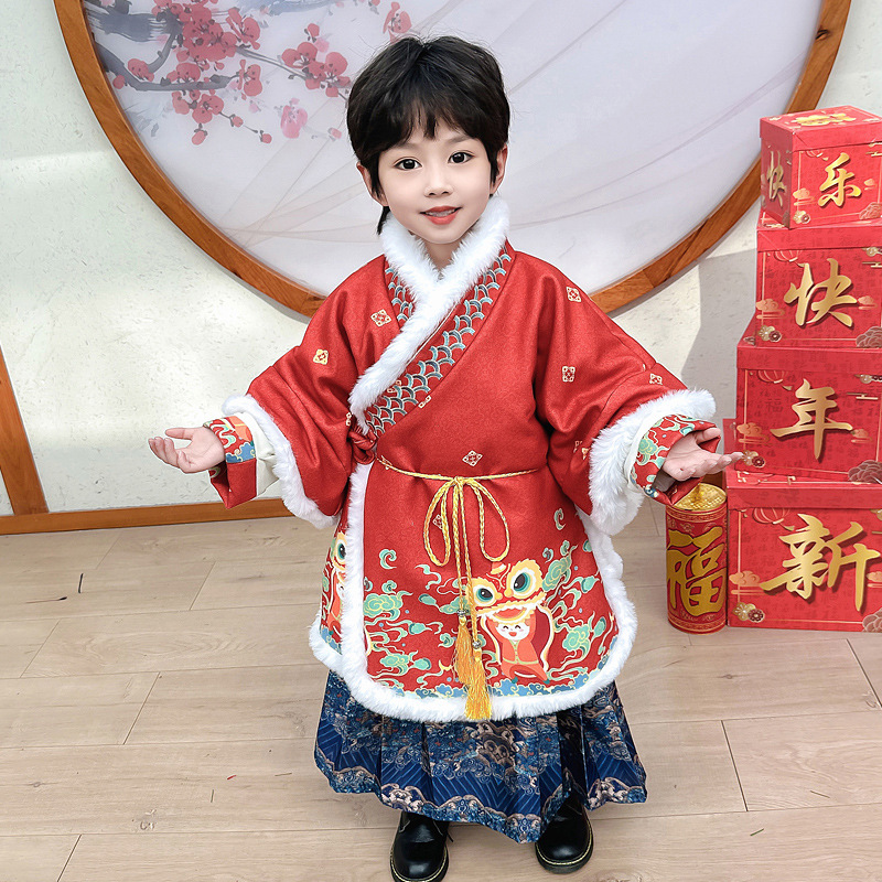 男女童冬款新款中国风唐装古风汉服拜年服藏风新年拜年服一件代发