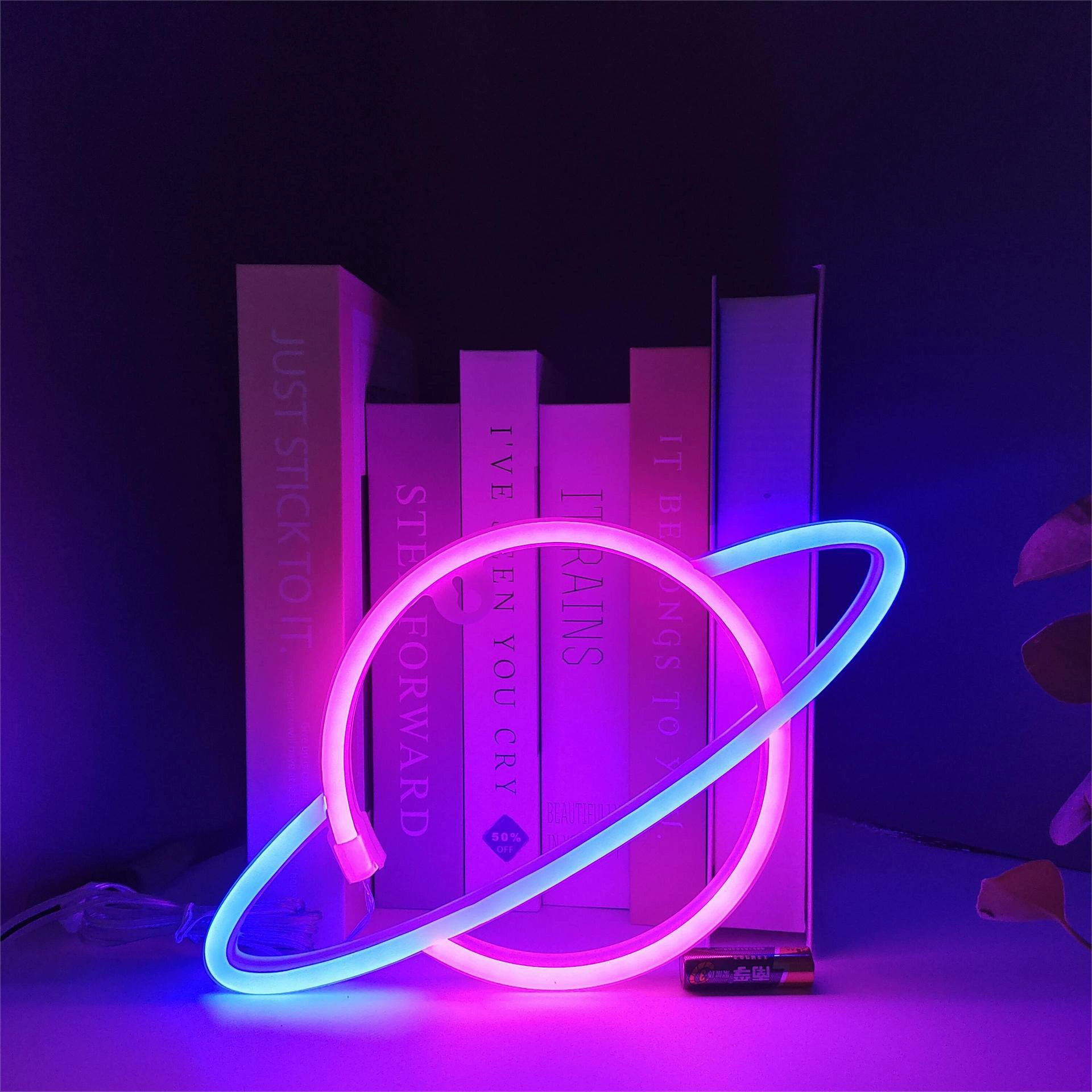 Луна-планета с неоном LED неоновая лампа, декоративный ночник, батарея 3В, разные размеры