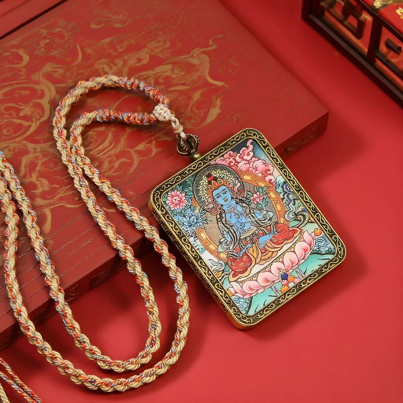 十二生肖八大守护神唐卡画像菩萨项链配饰藏式方形吊坠嘎乌盒祈福|undefined