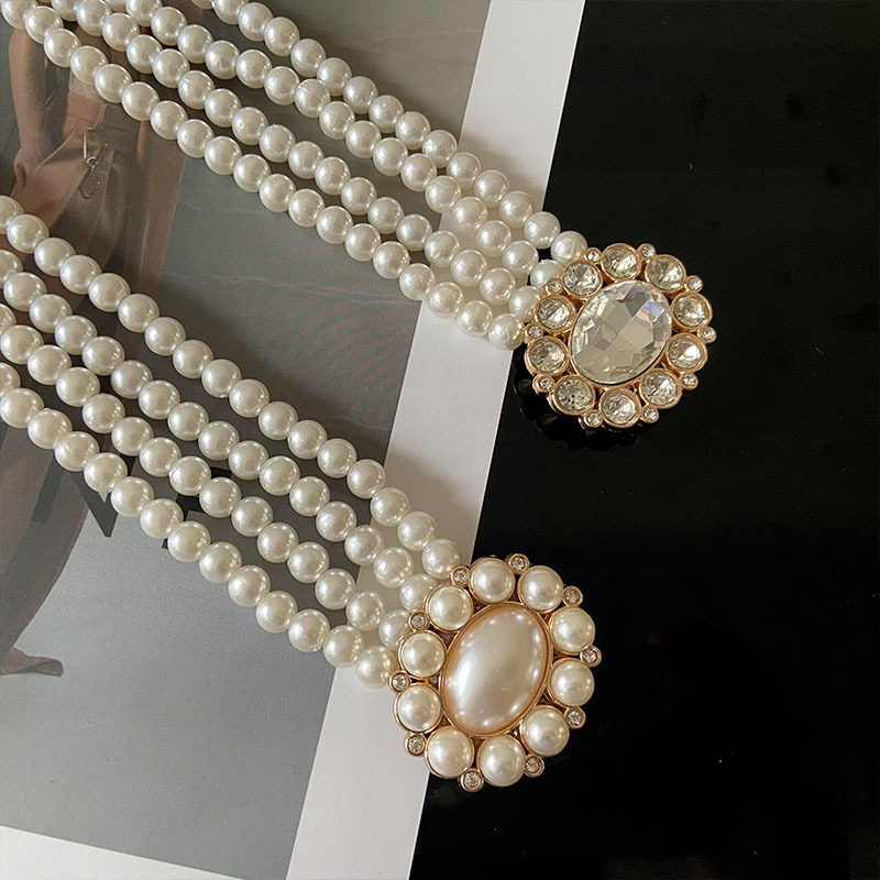 Wholesale Full Pearl Braided Rhinestone Inlaid Beaded Elastic Belt Nihaojewelry display picture 4