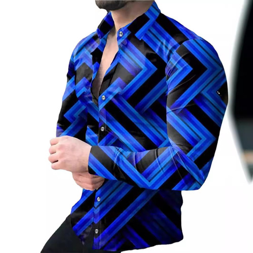 Cross-border Wish eBay Bestselling Collared 3D Printed Casual Fitted Long-Sleeve Shirt in Multiple Colors for Men