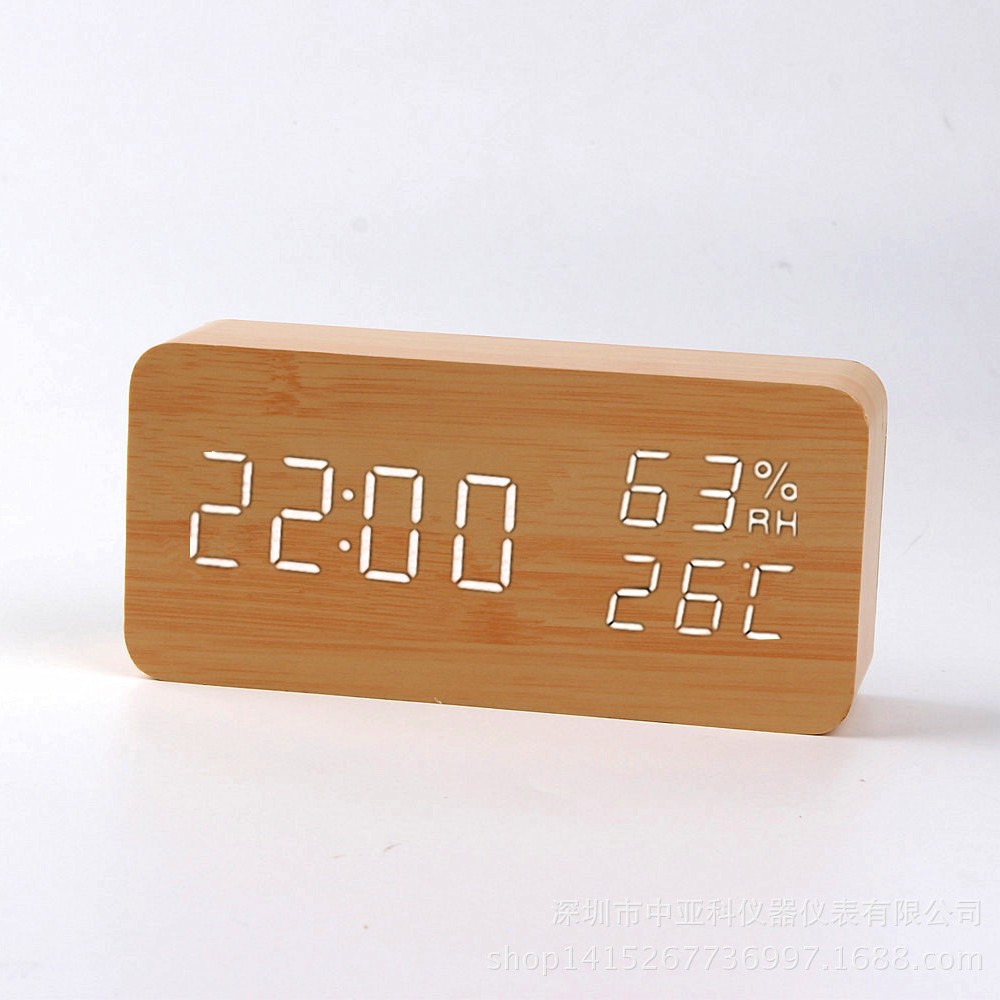 LED creativo reloj despertador de madera al por mayor mudo luminoso noche pantalla digital reloj electrónico control de voz estudiante reloj de alarma dedicado