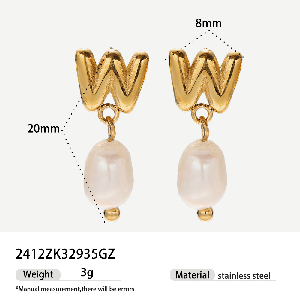 Alta europa y americana de acero inoxidable pendientes de perlas de alta calidad nicho simple joyería de acero de titanio letras pendientes de oro y plata mujeres