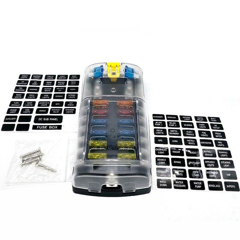 跨境热销新款12路汽车保险丝座12进12出带负极保险盒螺丝款配贴纸