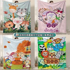 跨境小动物法兰绒毛毯亲肤柔软保暖办公室沙发披肩毯学生宿室盖毯