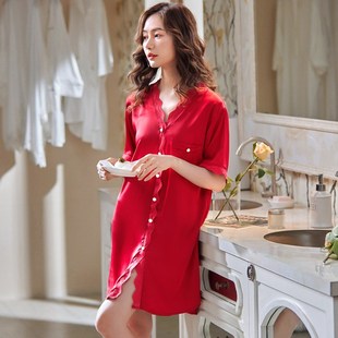 New sexy lace nightdress spring and summer women's pajamas cardigan pearl buckle sweet careful machine home wear