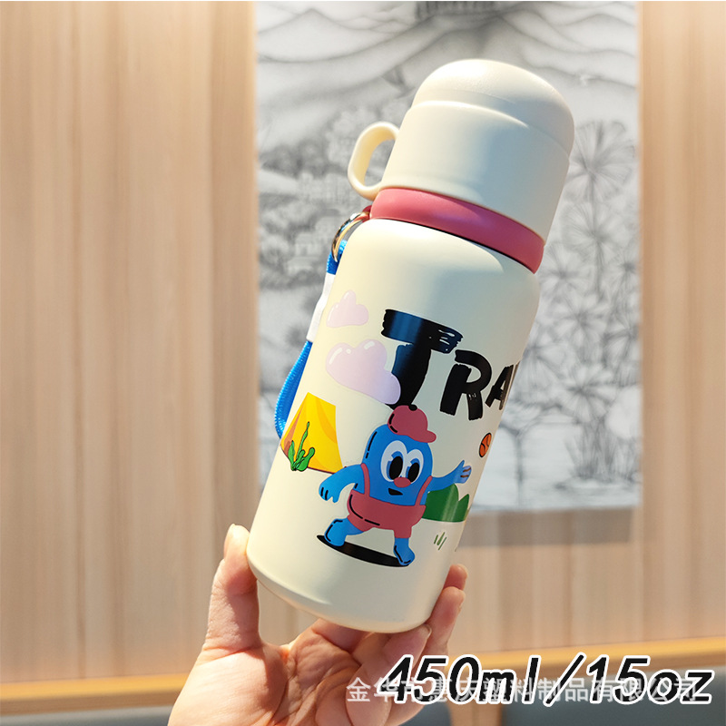 Cómodo para niños 304 taza de acero inoxidable de alto valor facial para estudiantes hervidor de agua al aire libre de dibujos animados acompañante taza de agua