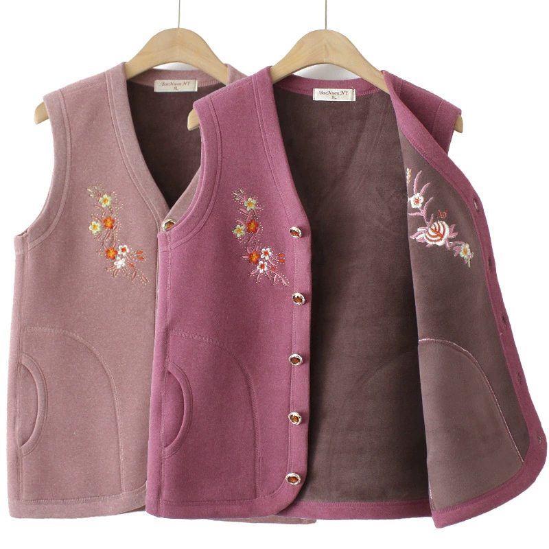 Женский осенне-зимний толстый жилет на флисовой подкладке для женщин среднего и пожилого возраста, теплый жилет с вышивкой бабушки, жилет без рукавов для мамы