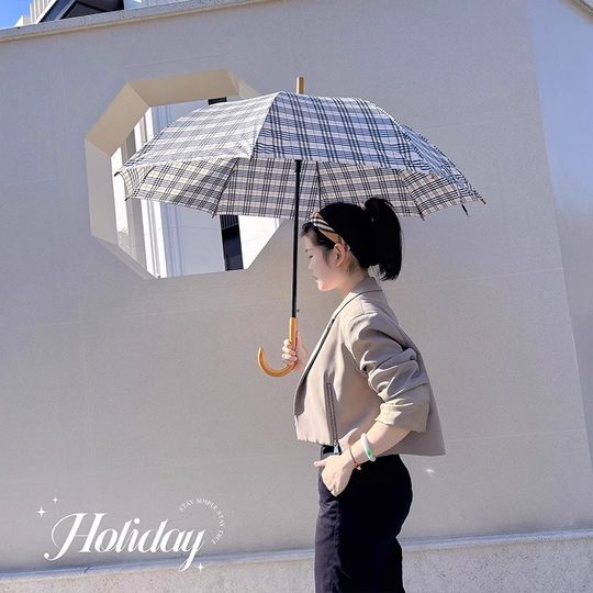 High-value retro small fresh high-end British plaid long handle umbrella high-end cross-border wholesale advertising umbrella LOGO