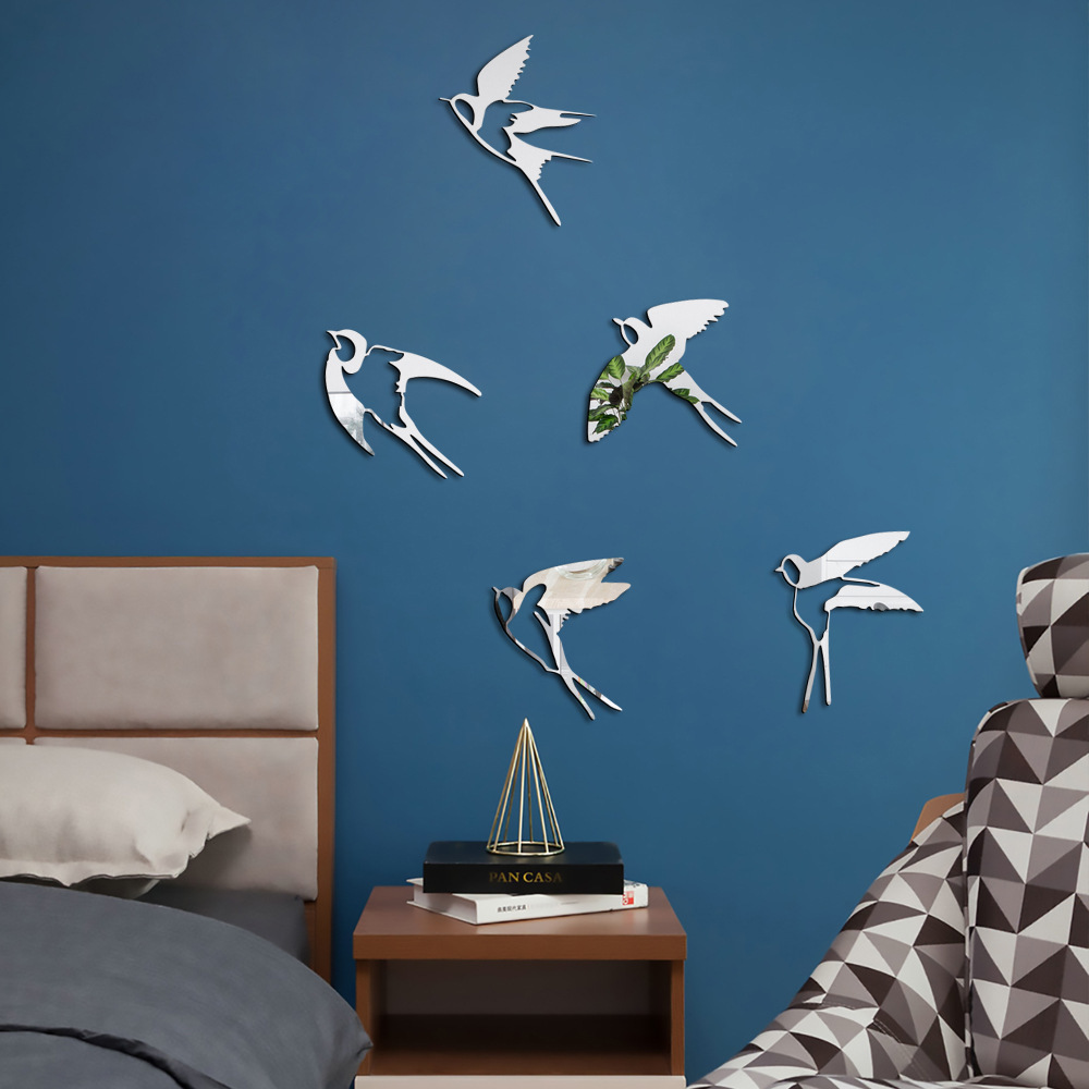 JM1004 Adesivo da parete autoadesivo a specchio in acrilico per la decorazione della casa, motivo: piccola rondine tridimensionale 3D transfrontaliera_voghion.com