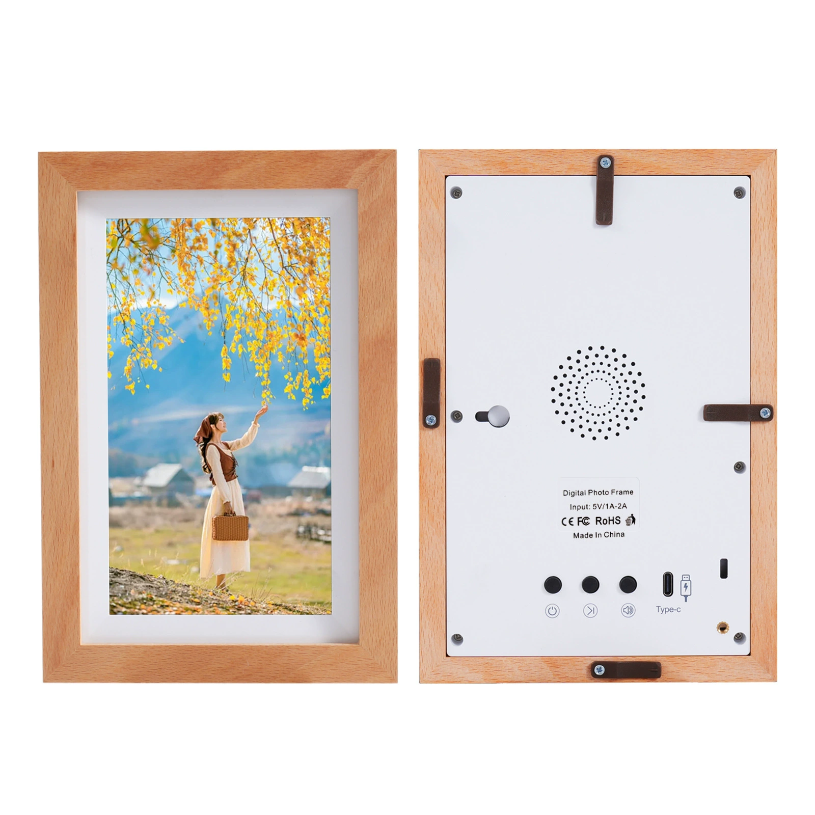 Digital photo frame from natural wood, smart electronic poster, 7inch