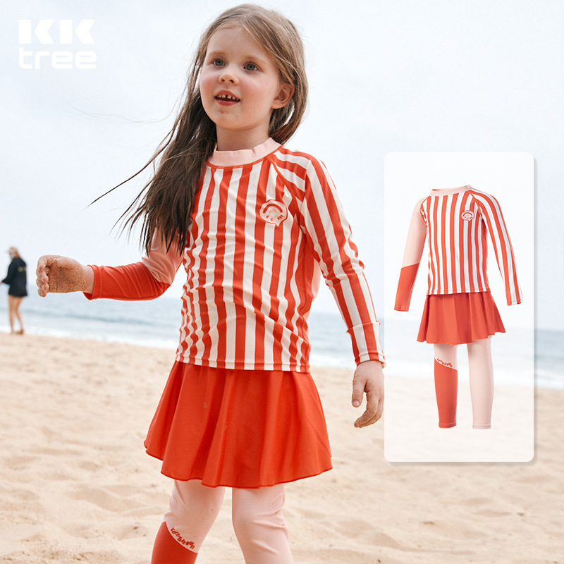 KK Tree Traje de baño para niños Traje de baño dividido para niños Clase A Traje de baño para niñas Protector solar Pantalones de manga larga para bebés