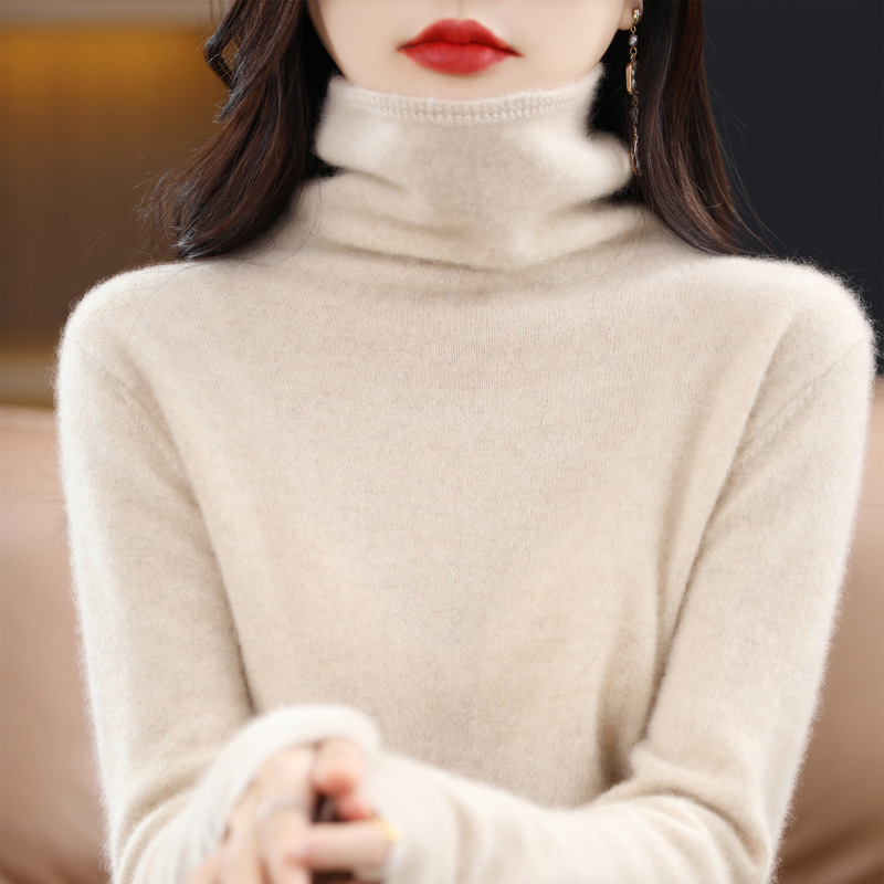 Ropa de primera línea 100 suéter de lana cuello de pila de mujer Otoño e Invierno cuello alto suelto sin costuras jersey de Cachemira suéter de fondo
