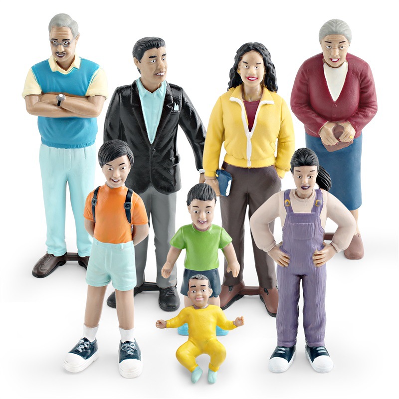 Simulación familia española figura modelo abuelo abuela Mamá y Papá niños y niñas mesa de arena muñeca decoración juguete