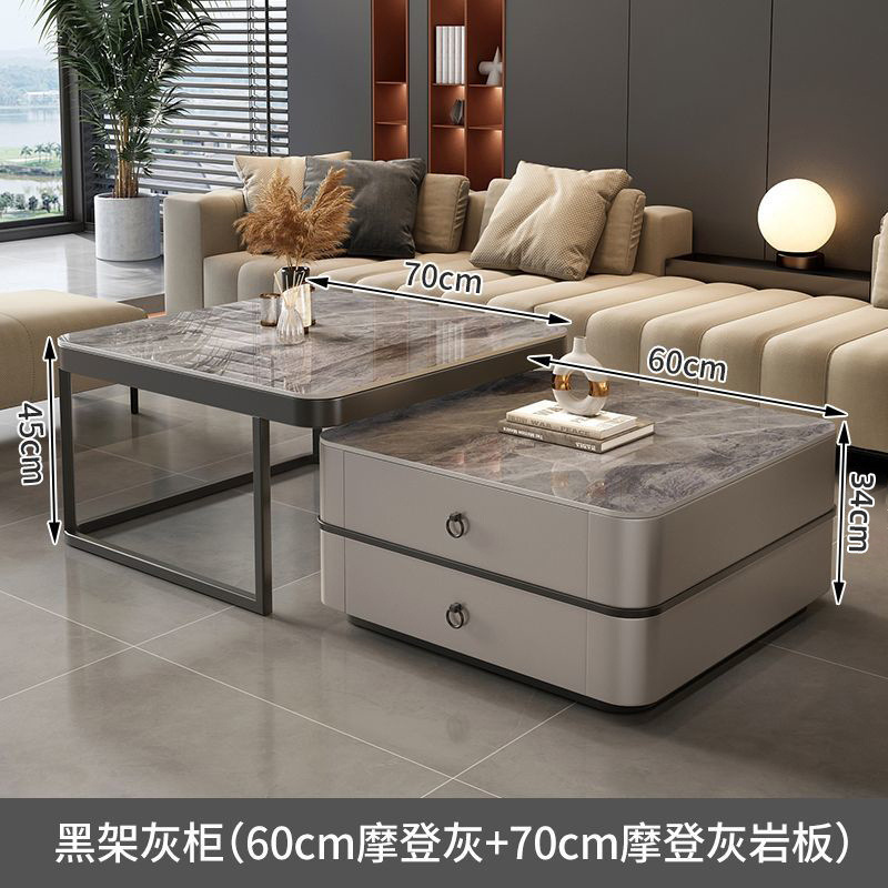 Mesa de centro de pizarra de roca, mesa de centro simple moderna de lujo ligero, sala de estar, hogar, apartamento pequeño, balcón, mesa auxiliar cuadrada italiana