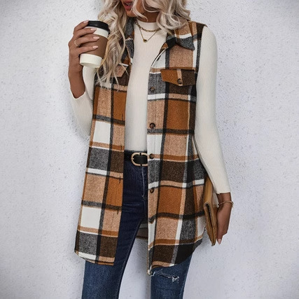 Amazon 2026 European and American Cross-Border New Women's Long Sleeveless Jacket with Lapel and Buttons, Women's Outerwear Vest