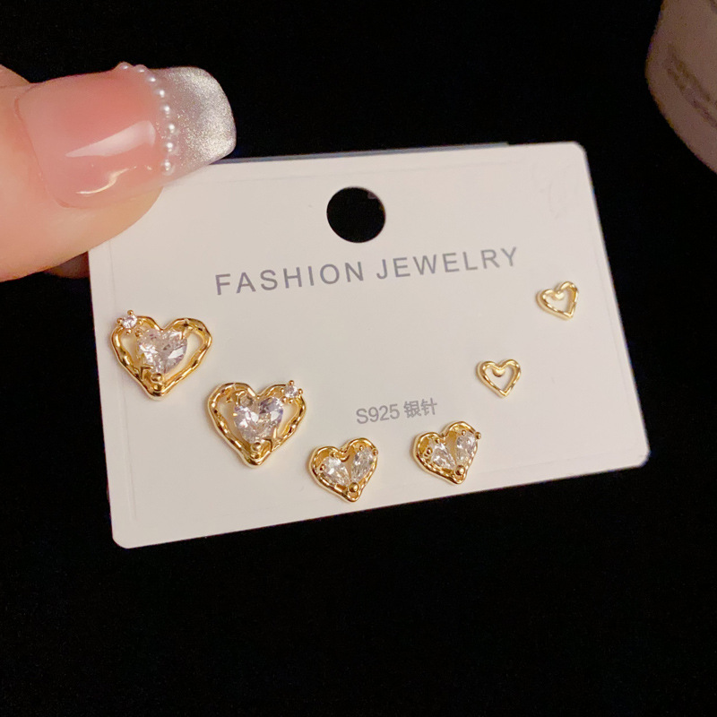13g Weight 925 Sterling Silver Ear Needle Material Ear Studs Classification 1 Set Quantity Holiday, Banquet, Daily Occasion Copper Material Heart Shape Pattern All Seasons Season Women's Gender Simple Style Style 1 Set Simple Style Heart Shape Copper Ear Studs 7