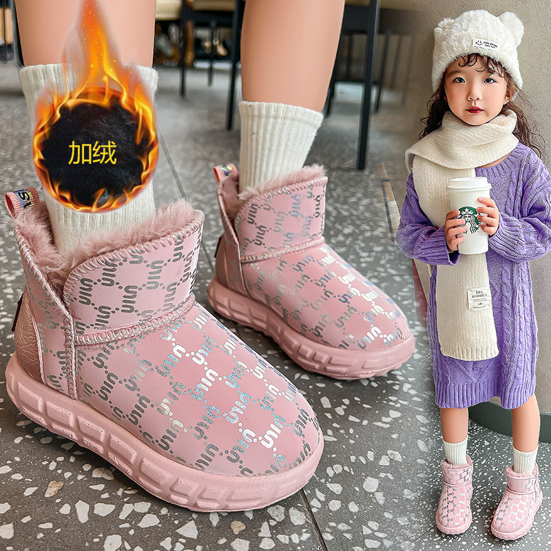 Botas de nieve para niños 2024 invierno nuevos zapatos para niños zapatos de algodón grandes zapatos de algodón para niños más zapatos de lana para niñas